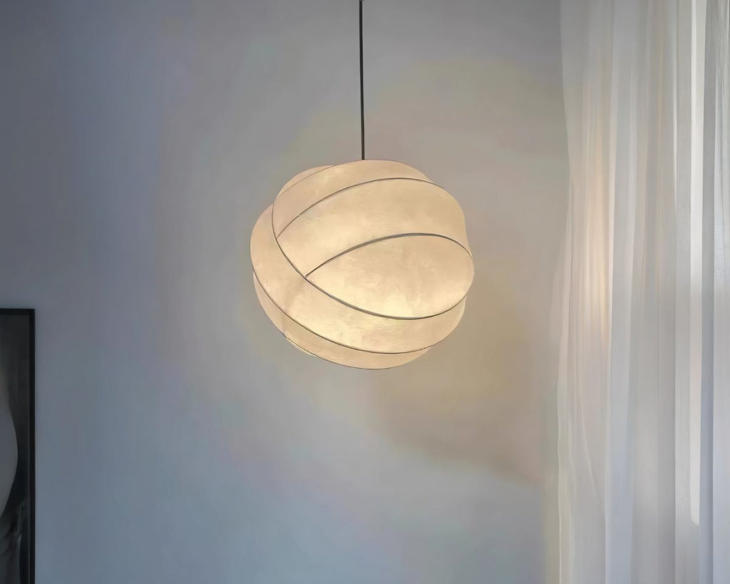 Lustre dressing rond en soie beige aux courbes douces, vue 6