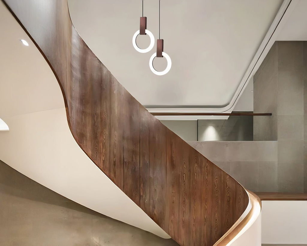 Lustre escalier à deux anneaux lumineux superposés, vue 3