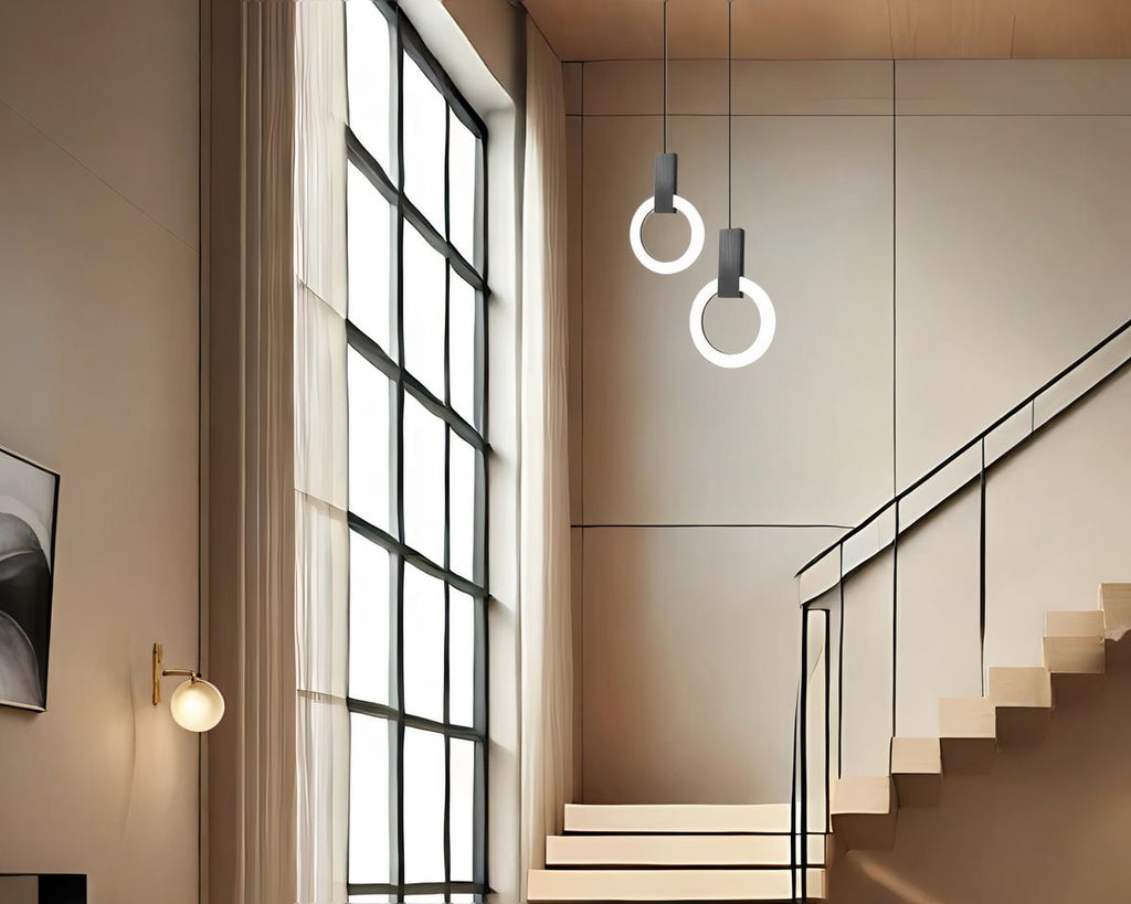 Lustre escalier à deux anneaux lumineux superposés, vue 4