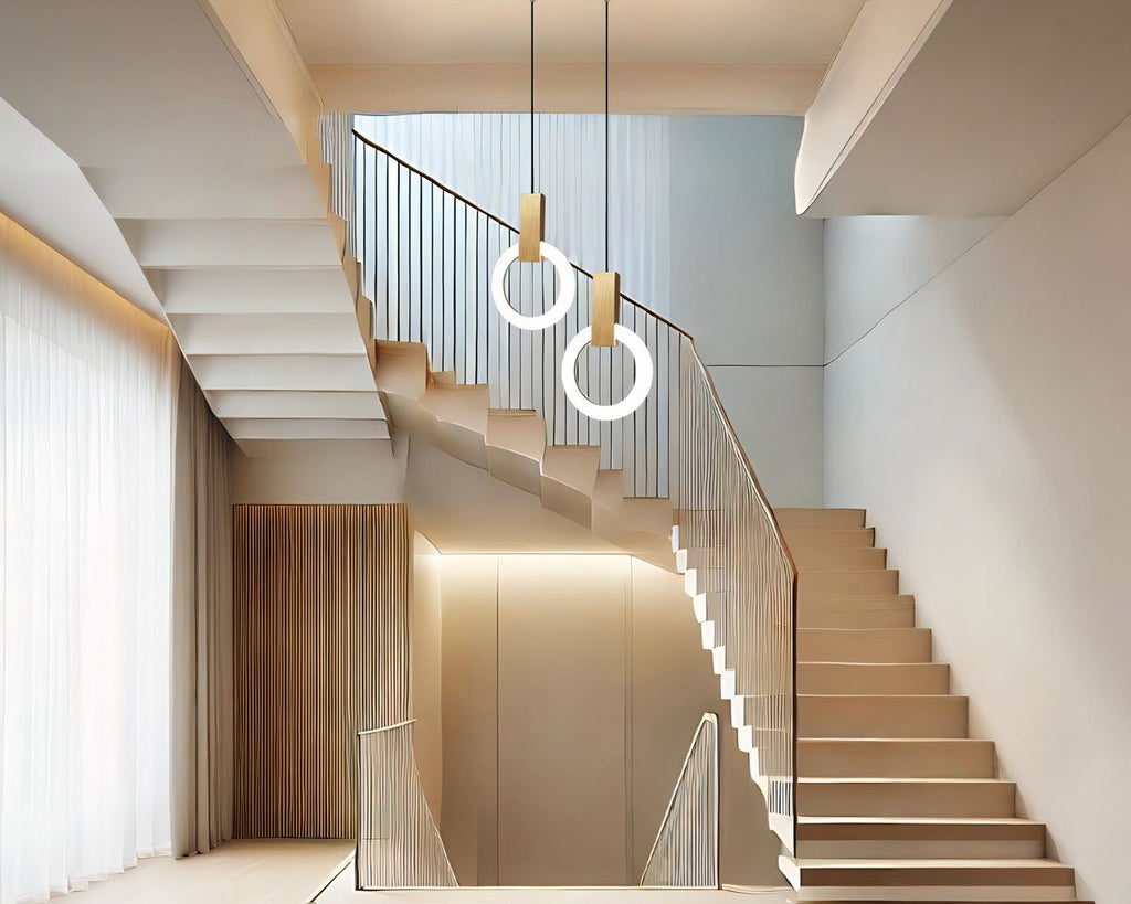 Lustre escalier à deux anneaux lumineux superposés, vue 5