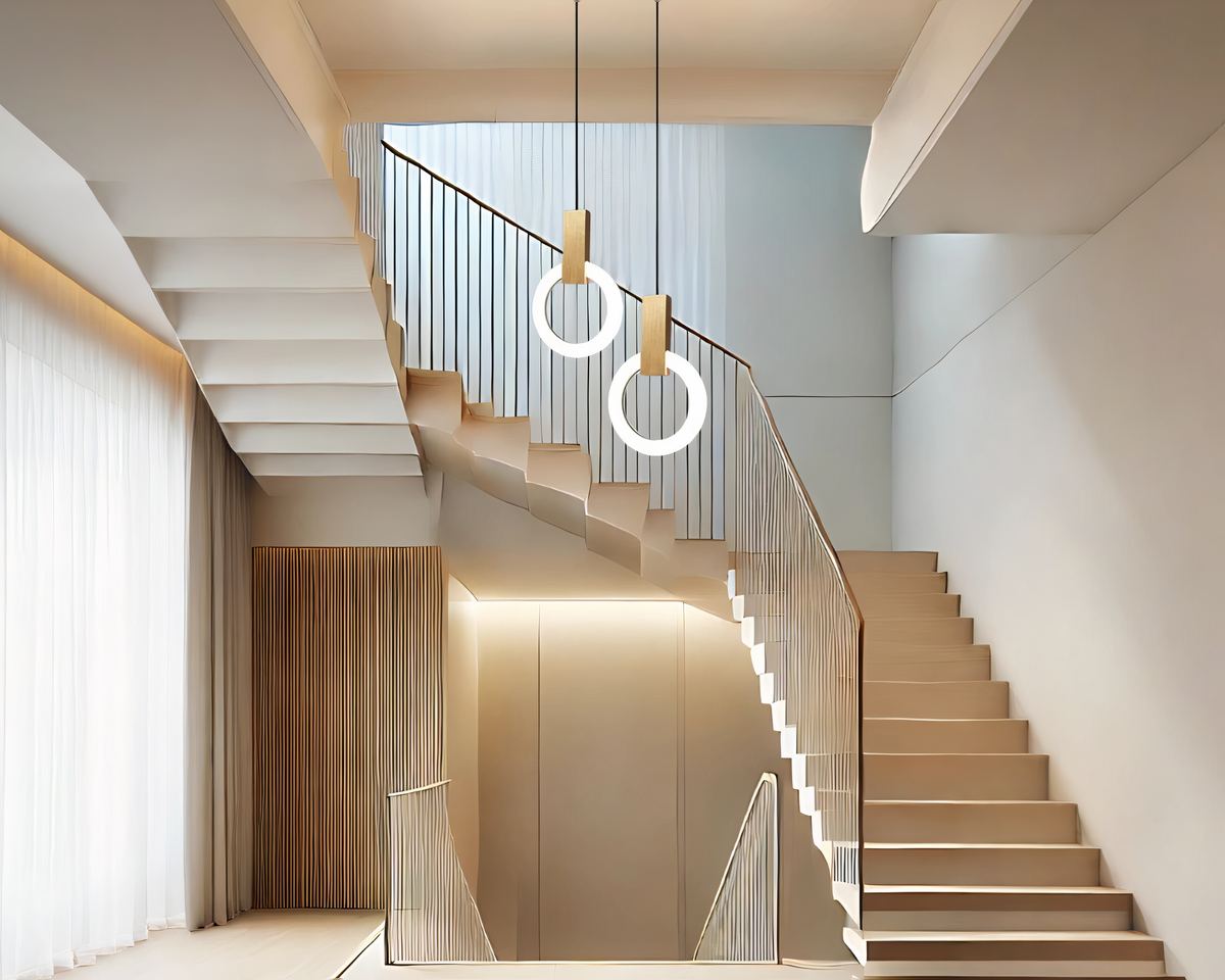 Lustre escalier à deux anneaux lumineux superposés, vue 5