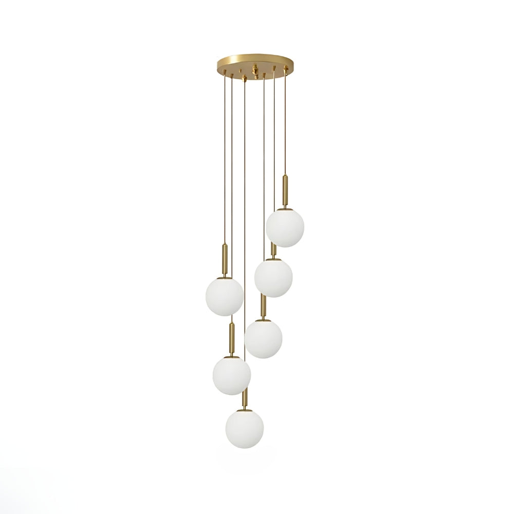 Lustre escalier globes de verre en chute verticale, vue 9