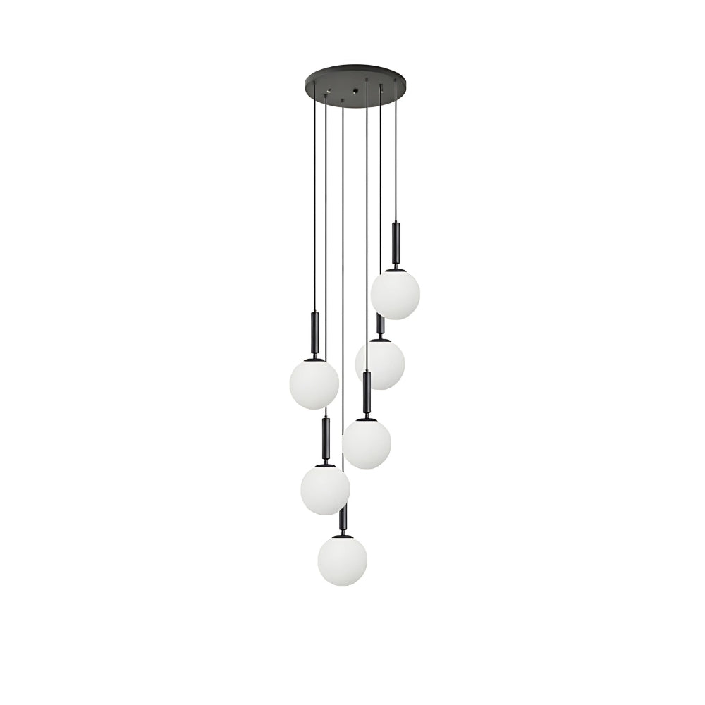 Lustre escalier globes de verre en chute verticale, vue 10
