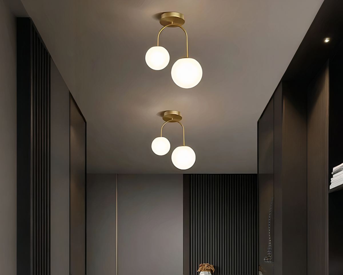 Lustre entrée à deux globes sur tige métallique, vue 5