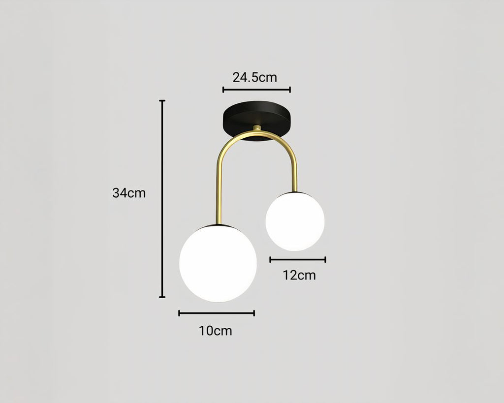 Lustre entrée à deux globes sur tige métallique, vue 9