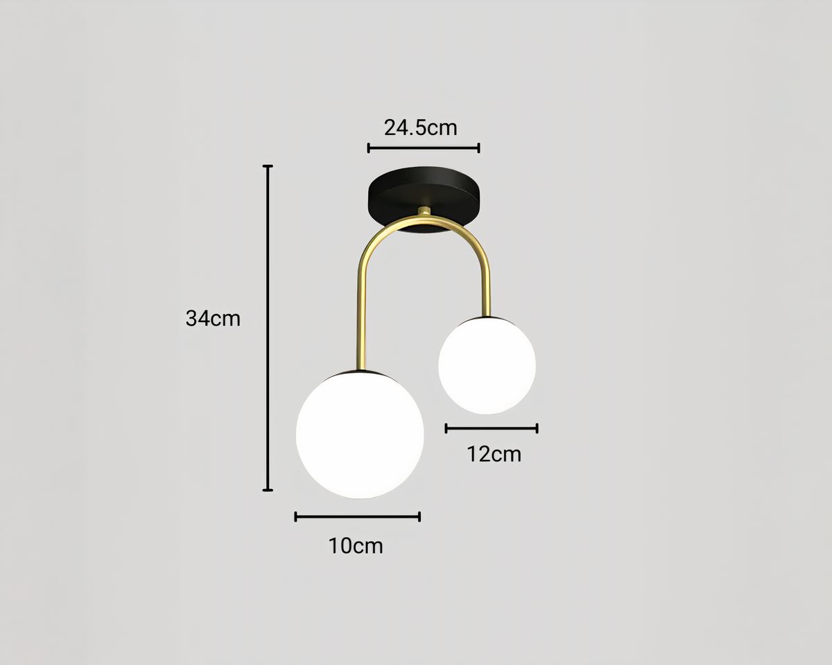 Lustre entrée à deux globes sur tige métallique, vue 9