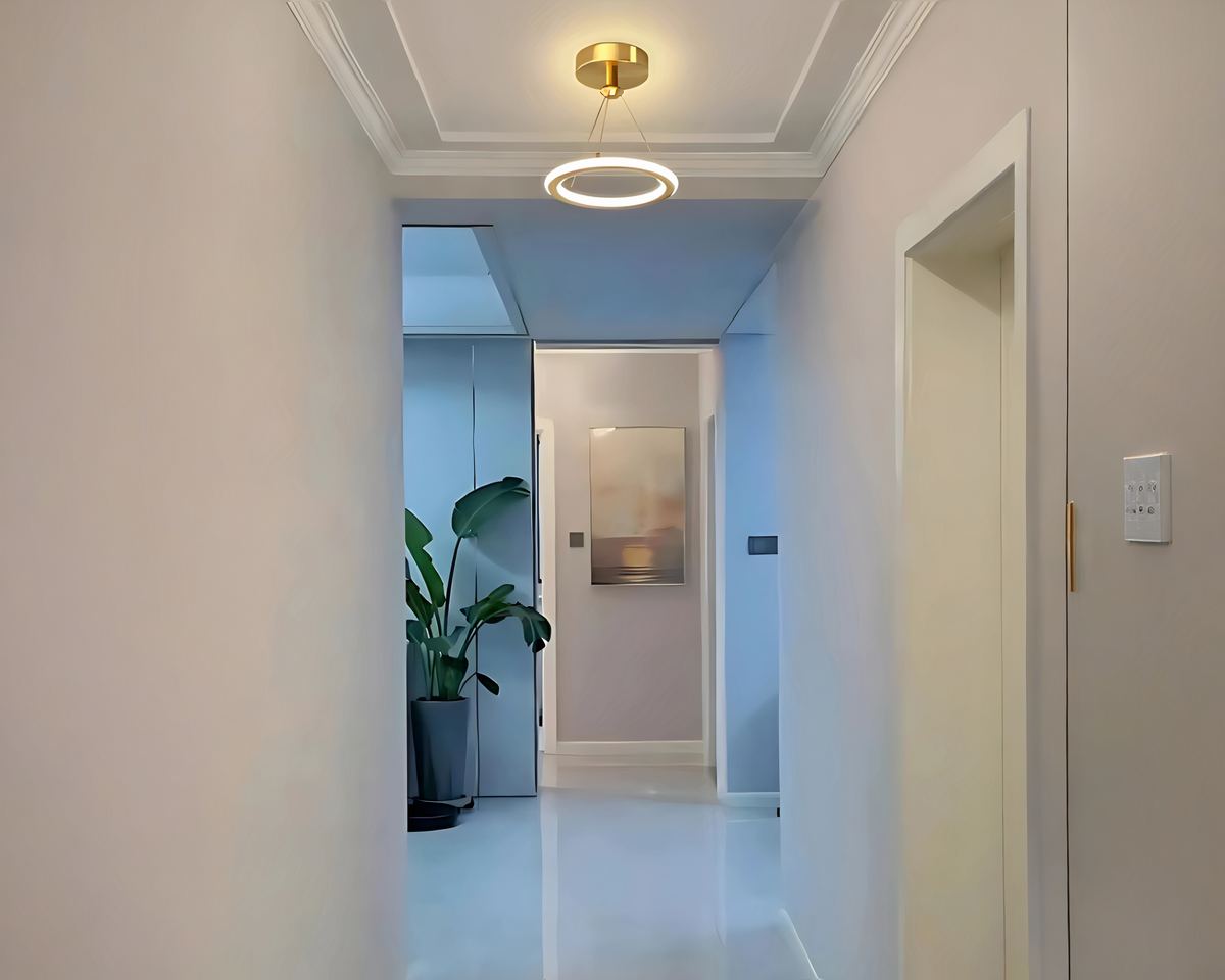 Lustre entrée anneau lumineux suspendu noir ou doré, vue 3
