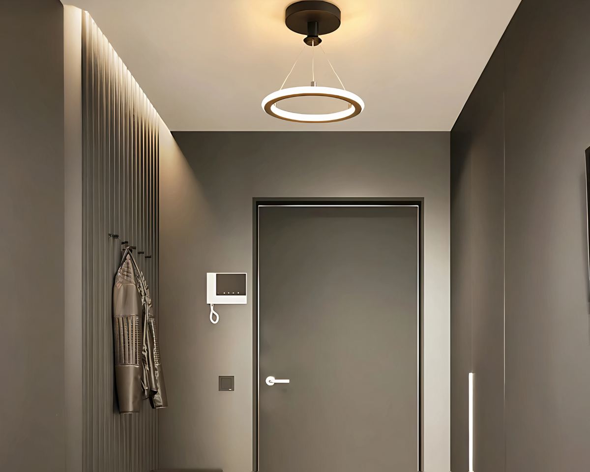 Lustre entrée anneau lumineux suspendu noir ou doré, vue 4