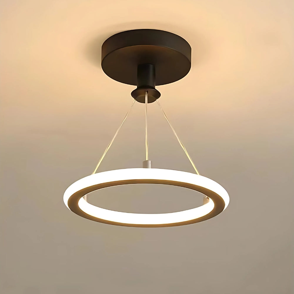 Lustre entrée anneau lumineux suspendu noir ou doré, vue 8