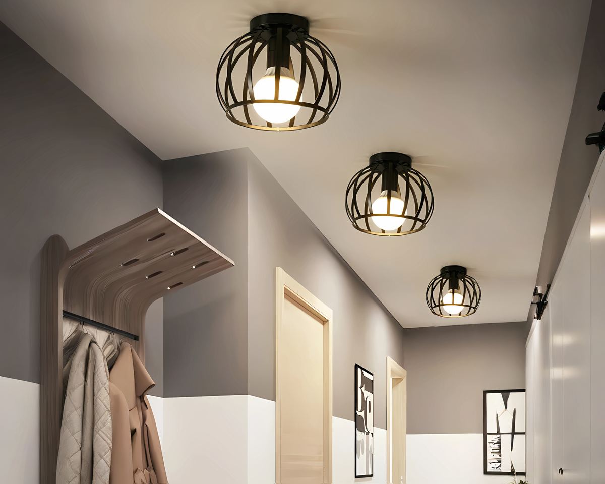 Lustre boule cage en fer forgé pour couloir