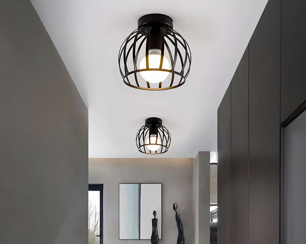 Lustre boule cage en fer forgé pour couloir, vue 3