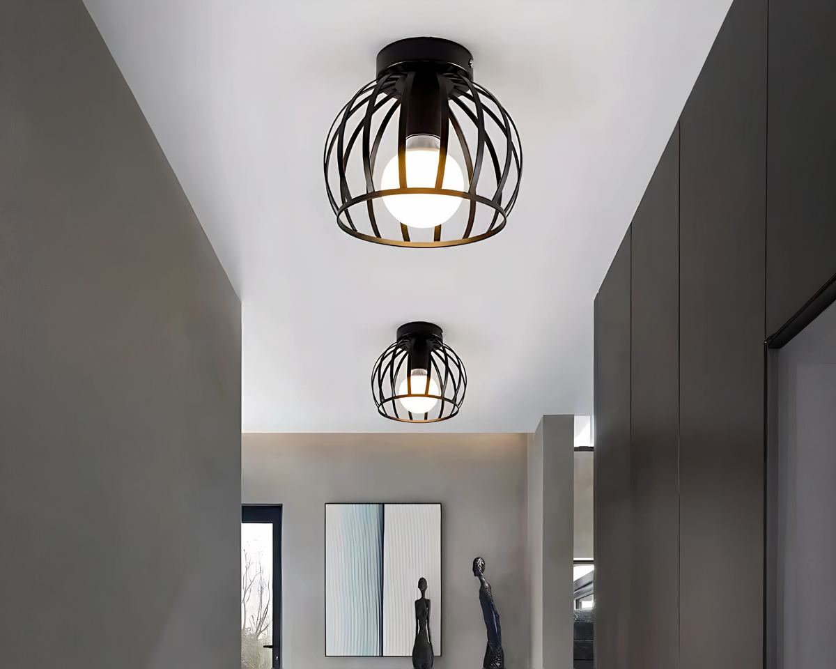 Lustre boule cage en fer forgé pour couloir, vue 3