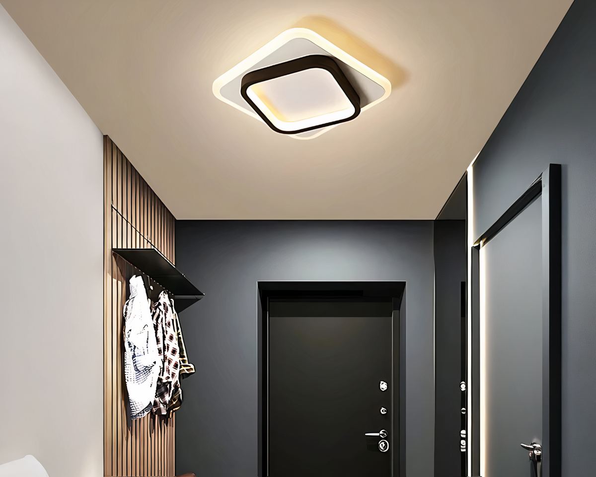 Lustre entrée LED plat carré ou rond, noir ou doré