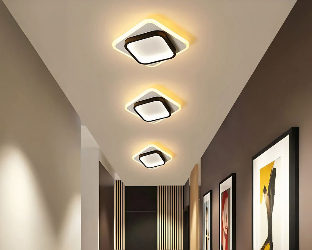 Lustre entrée LED plat carré ou rond, noir ou doré, vue 3