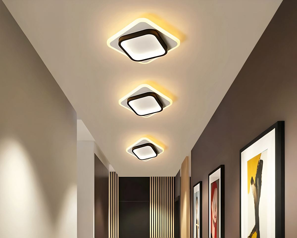 Lustre entrée LED plat carré ou rond, noir ou doré, vue 3