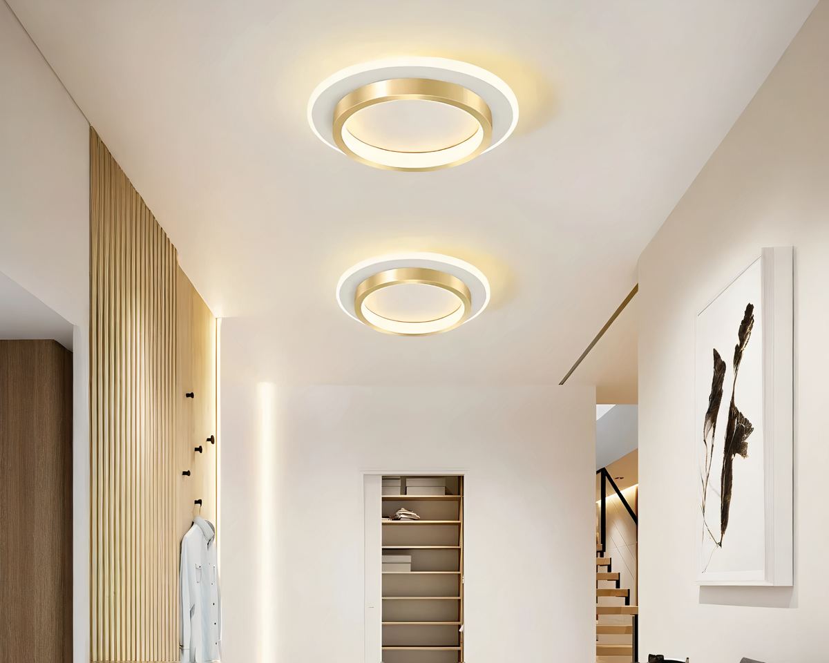 Lustre entrée LED plat carré ou rond, noir ou doré, vue 4