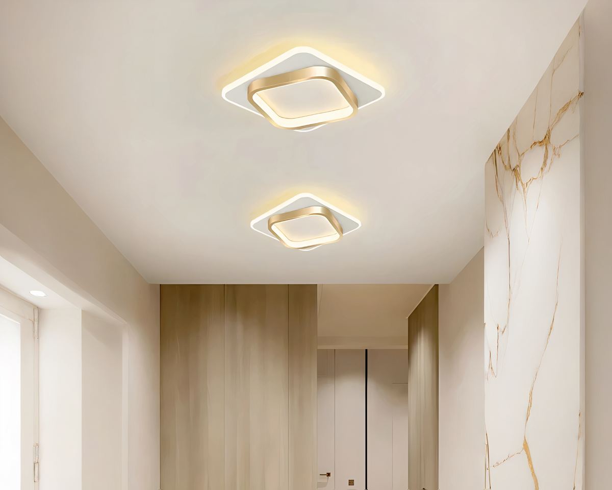 Lustre entrée LED plat carré ou rond, noir ou doré, vue 5