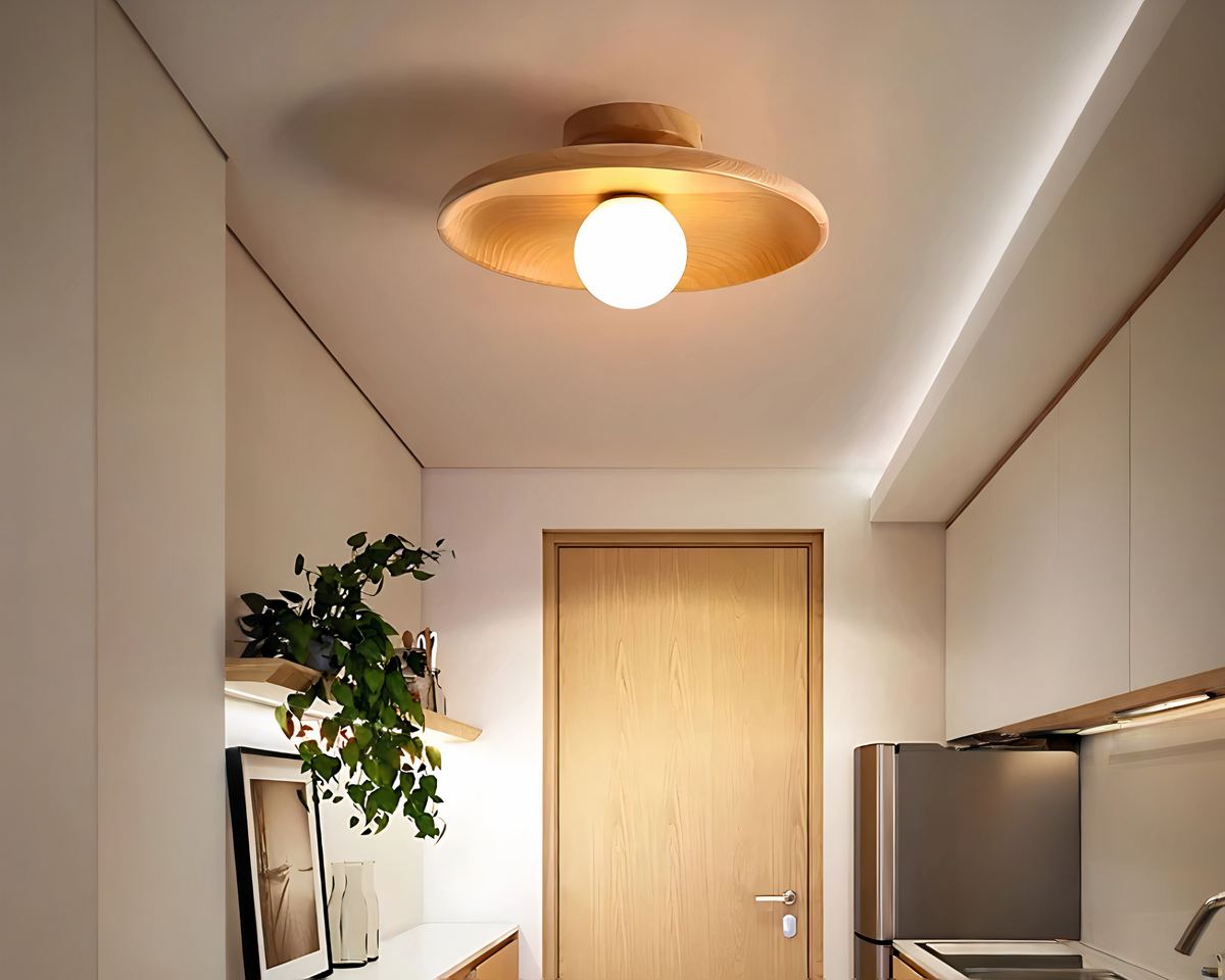 Lustre bohème rond en bois massif pour couloir