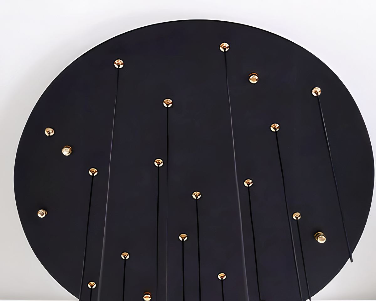 Lustre escalier pluie de boules noires et dorées, vue 8