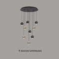 Lustre escalier pluie de boules noires et dorées, vue 14