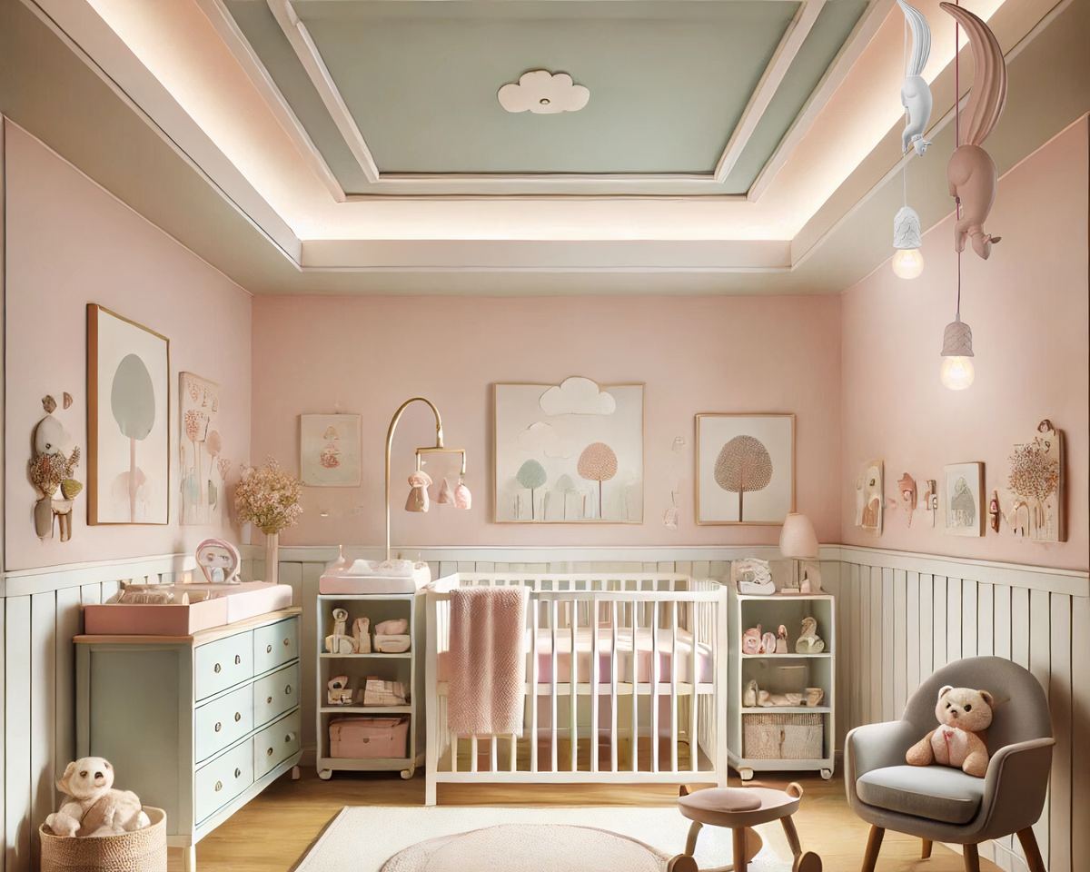 Lustre chambre bébé écureuil suspendu en résine, vue 2