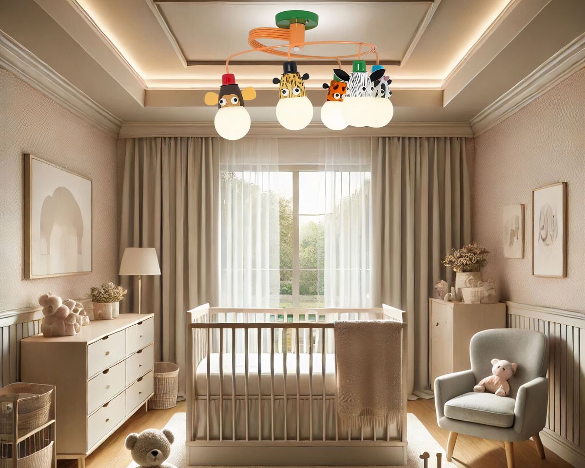 Lustre chambre bébé boule aux animaux de la jungle