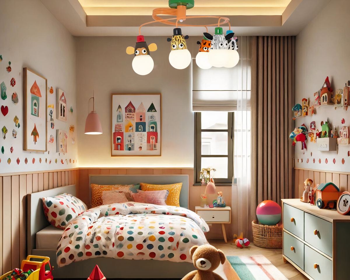 Lustre chambre bébé boule aux animaux de la jungle, vue 4