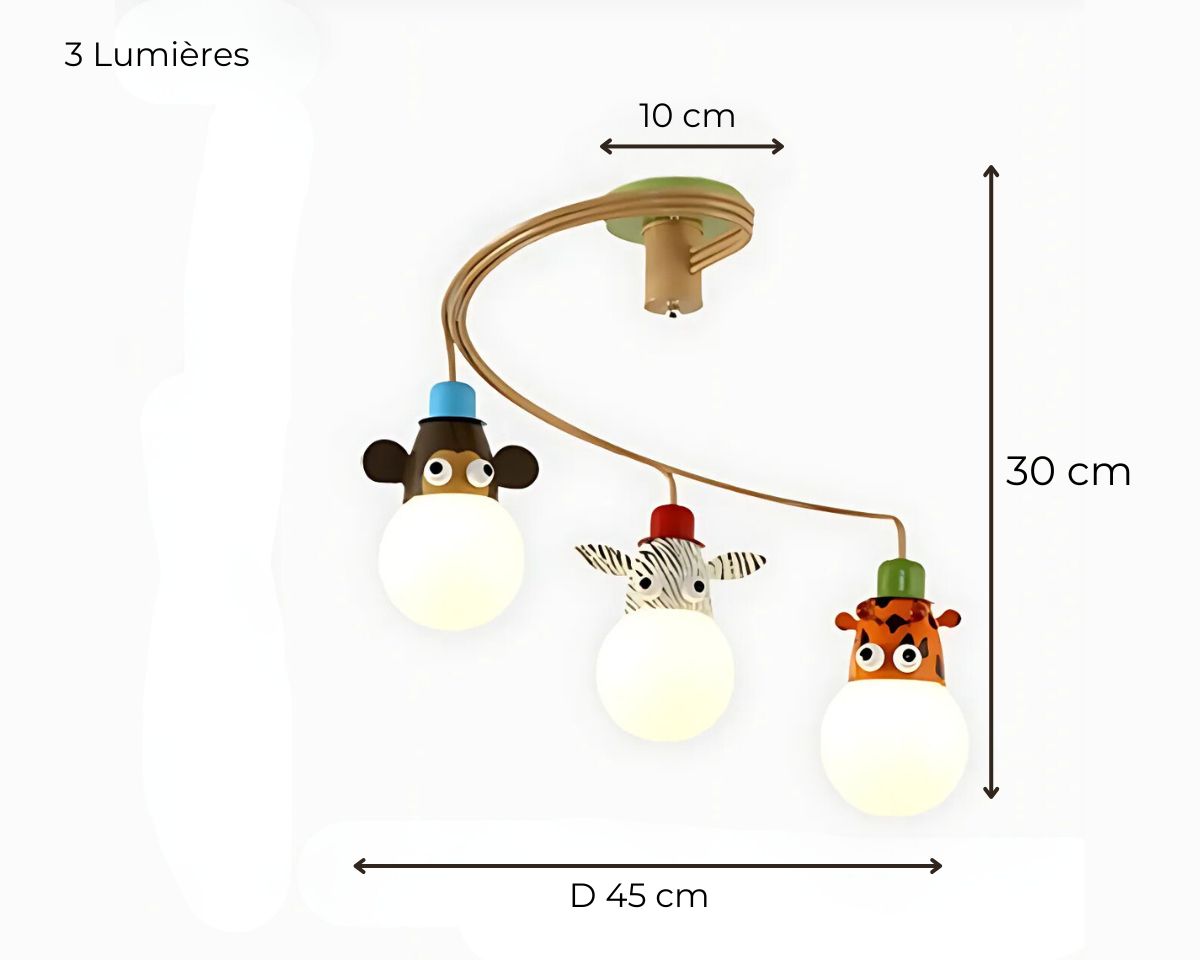 Lustre chambre bébé boule aux animaux de la jungle, vue 10