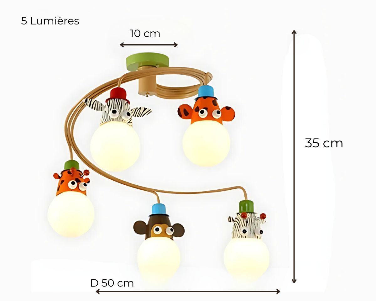 Lustre chambre bébé boule aux animaux de la jungle, vue 11