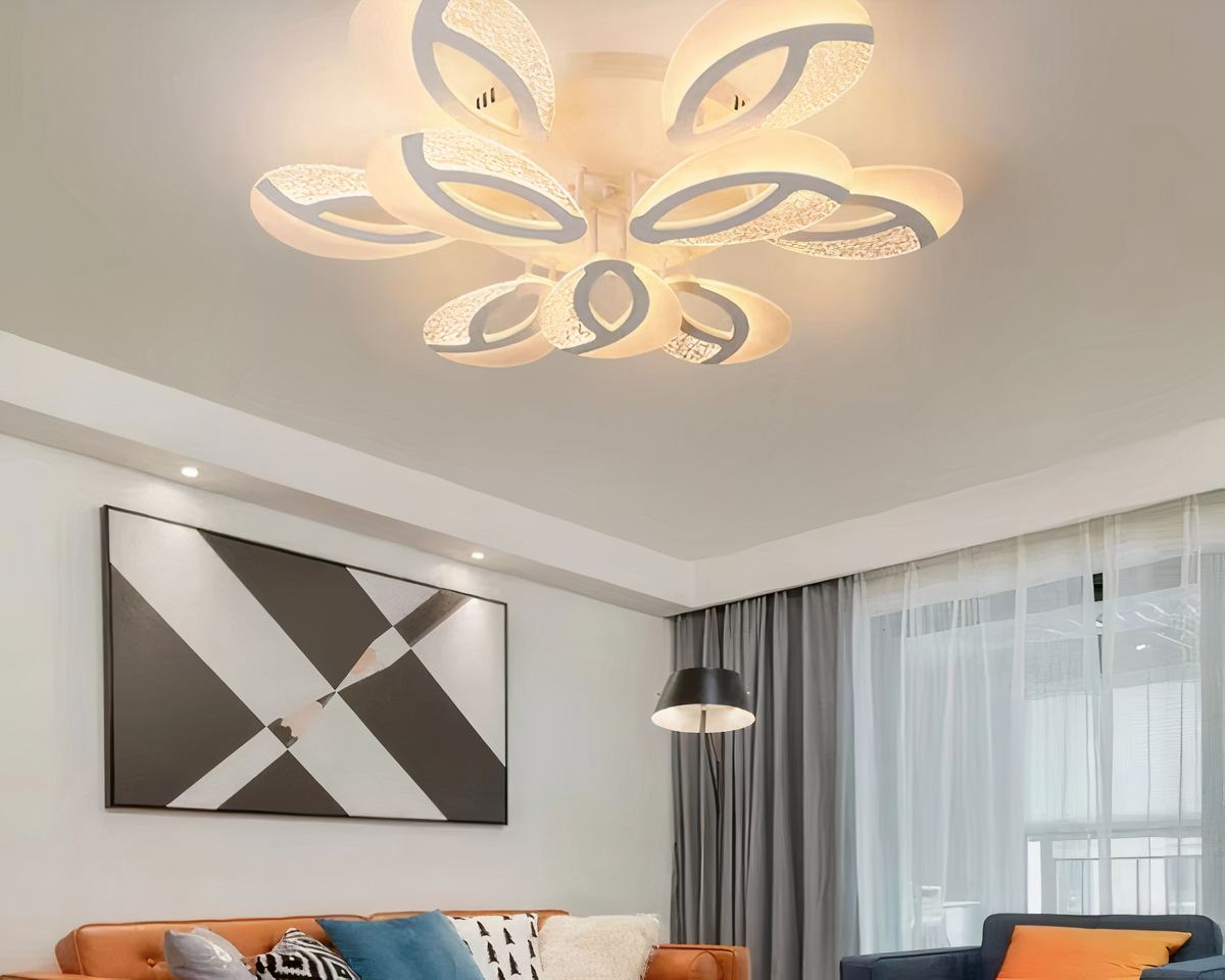 Lustre moderne salon en pétales blancs avec télécommande