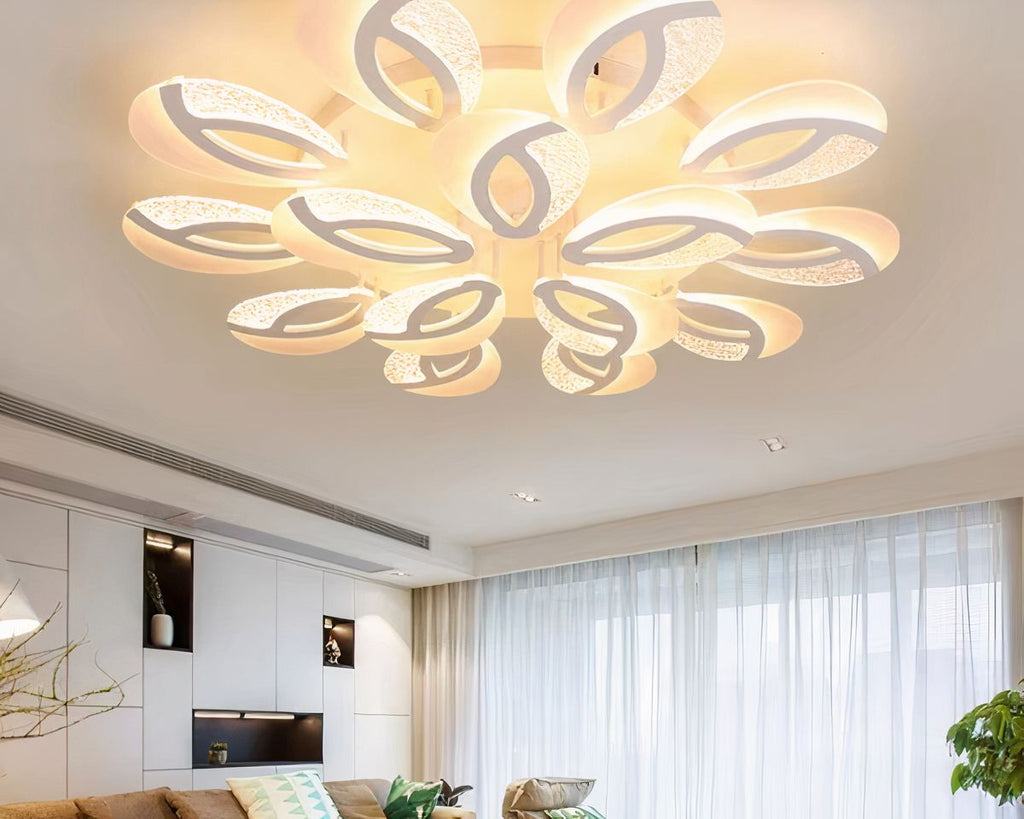 Lustre moderne salon en pétales blancs avec télécommande, vue 3