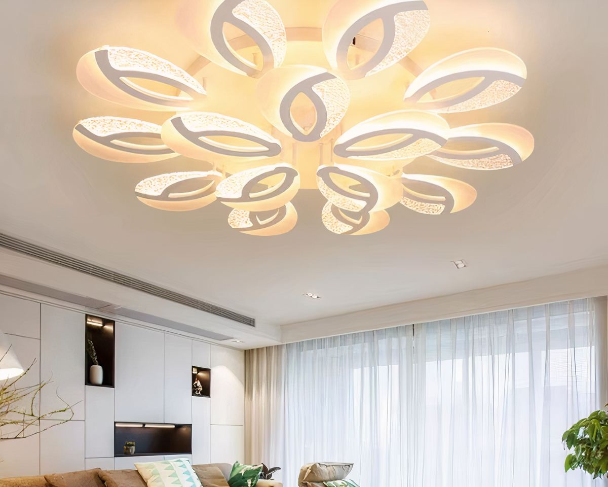 Lustre moderne salon en pétales blancs avec télécommande, vue 3