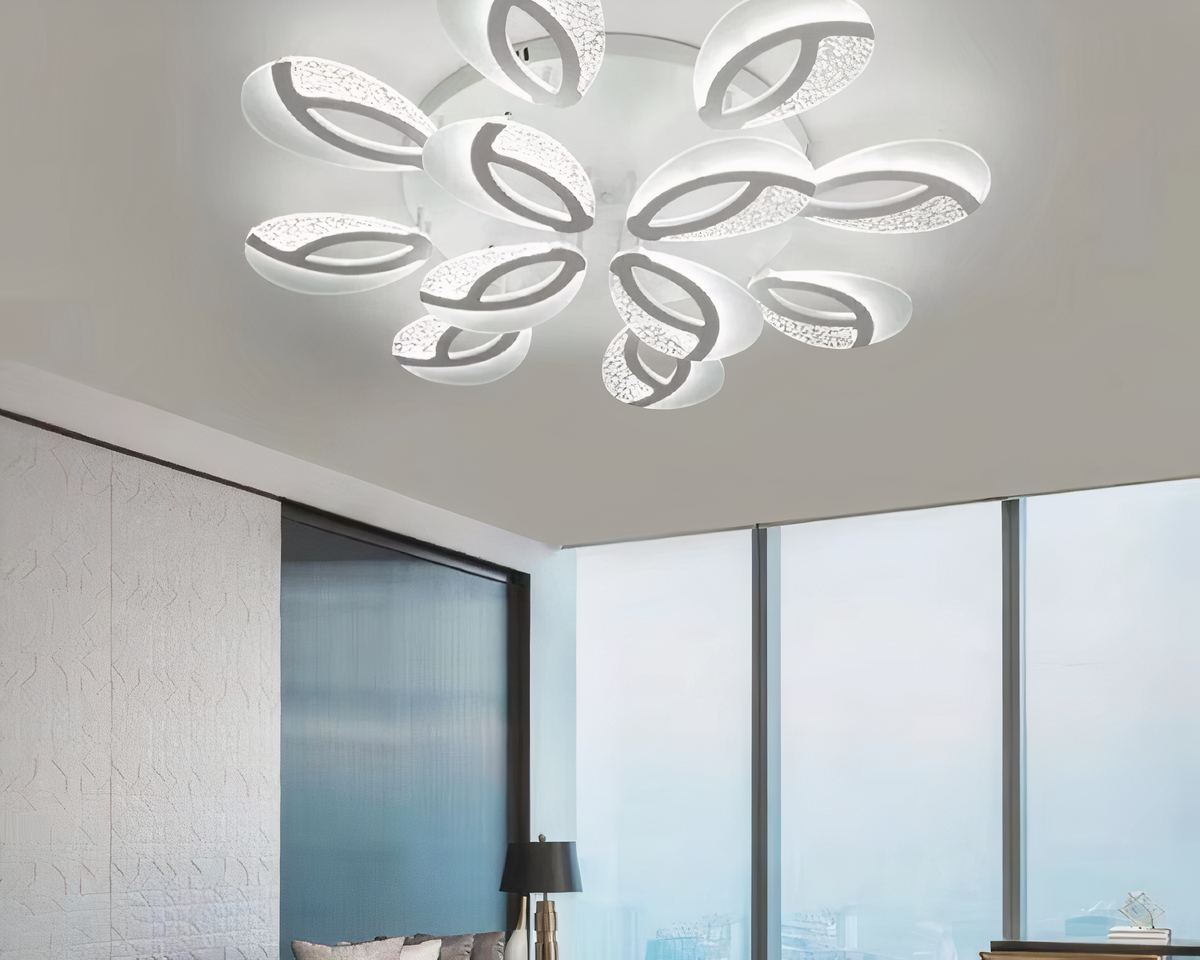Lustre moderne salon en pétales blancs avec télécommande, vue 4