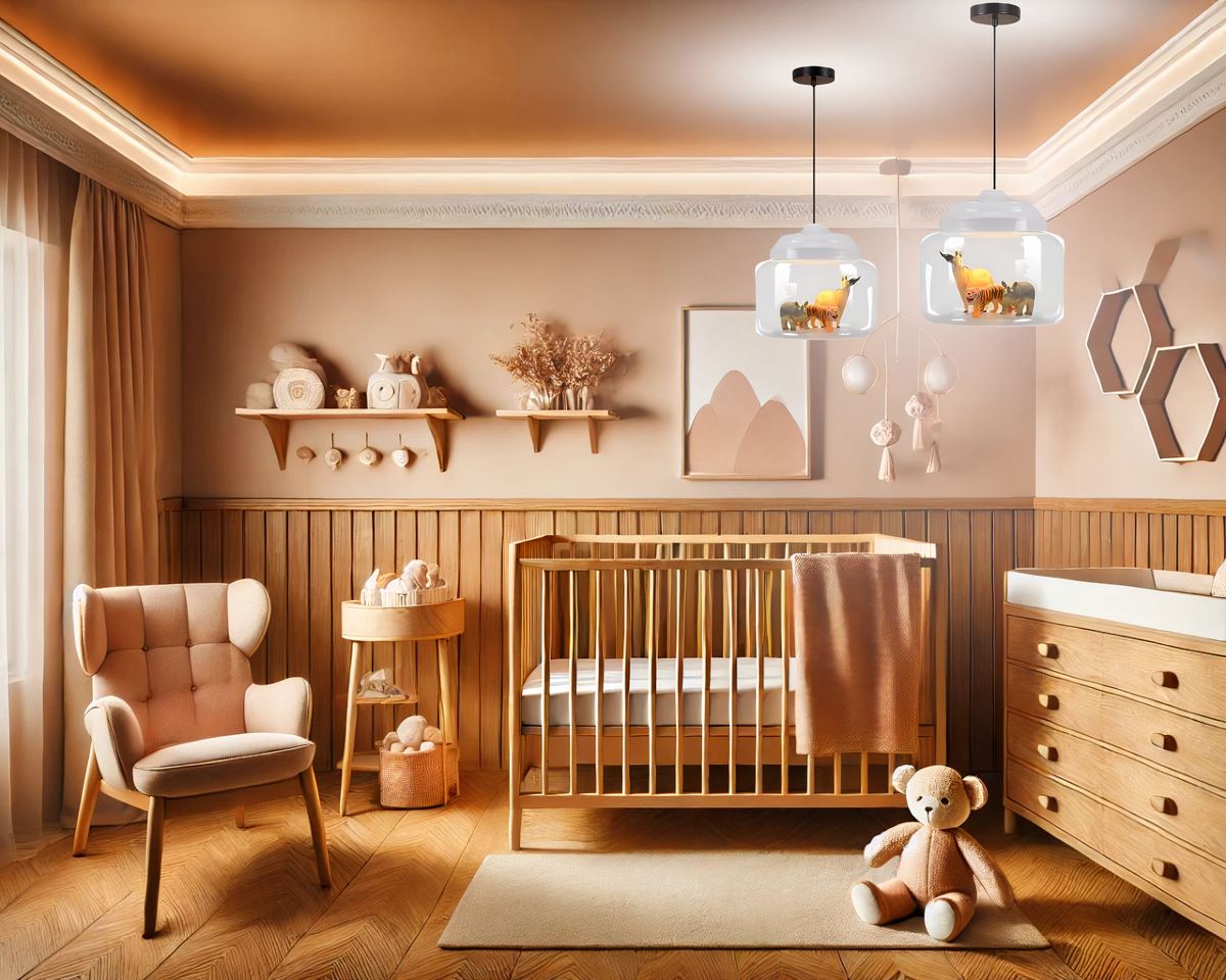 Lustre chambre bébé cube de verre avec figurines