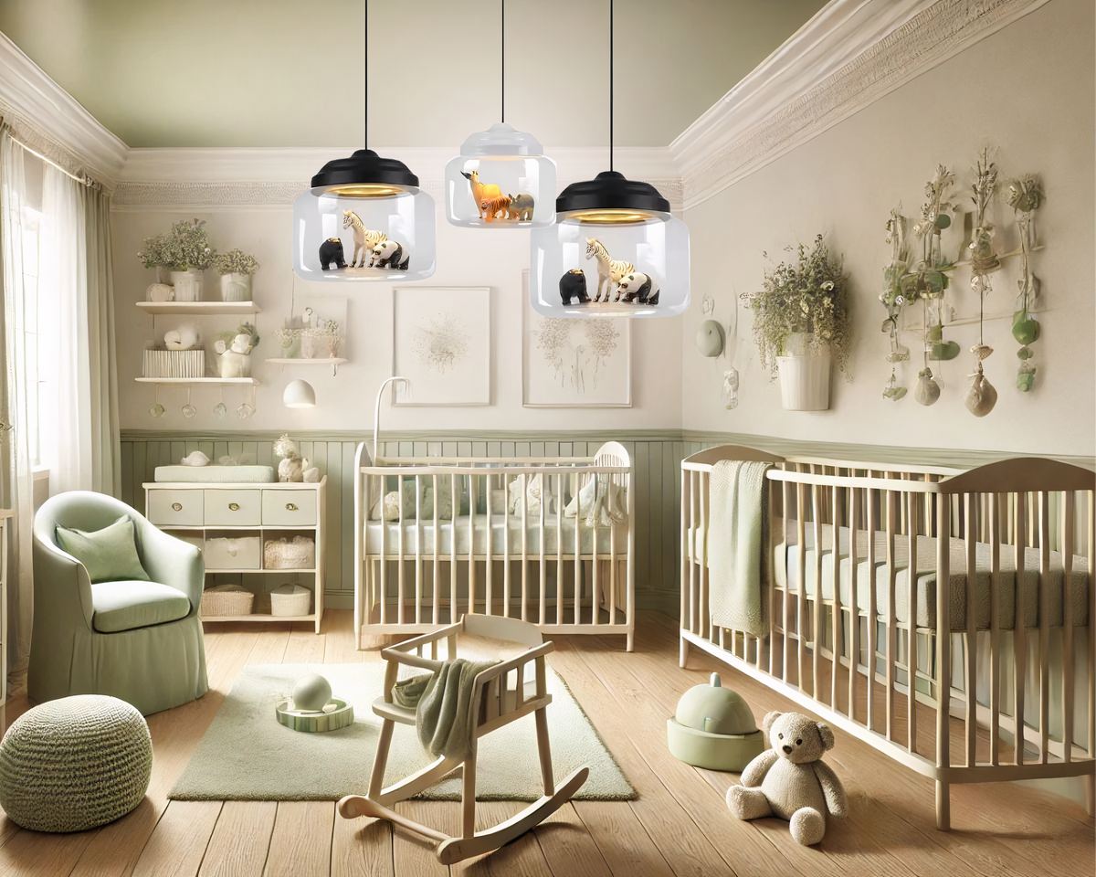 Lustre chambre bébé cube de verre avec figurines, vue 4