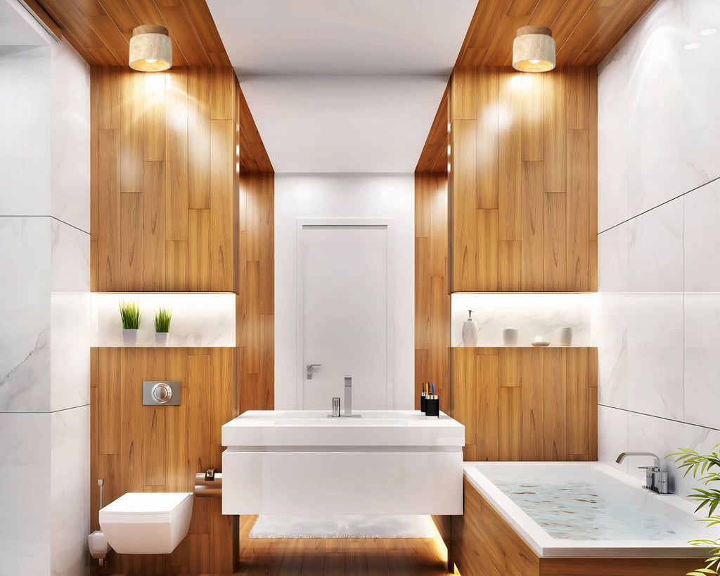 Lustre salle de bain cylindre en pierre naturelle, vue 4