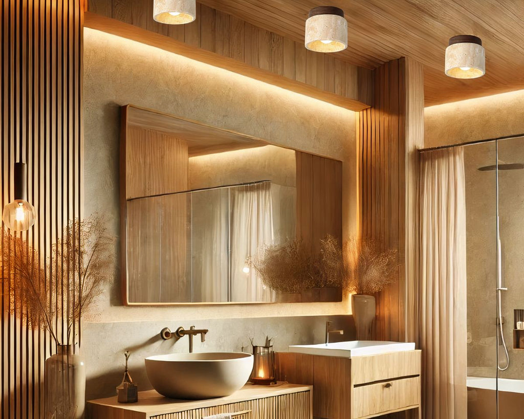 Lustre salle de bain cylindre en pierre naturelle, vue 5