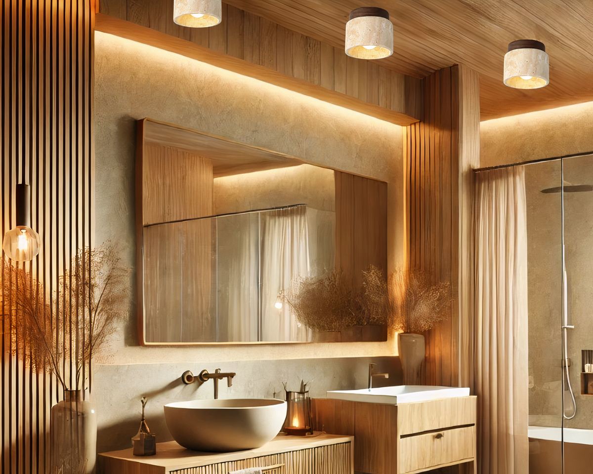 Lustre salle de bain cylindre en pierre naturelle, vue 5