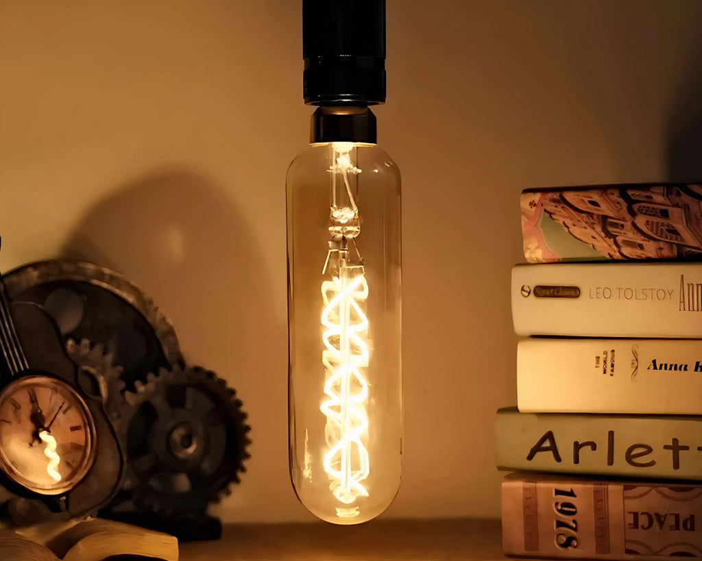 Lustre design ampoule géante ambrée spirale, vue 3