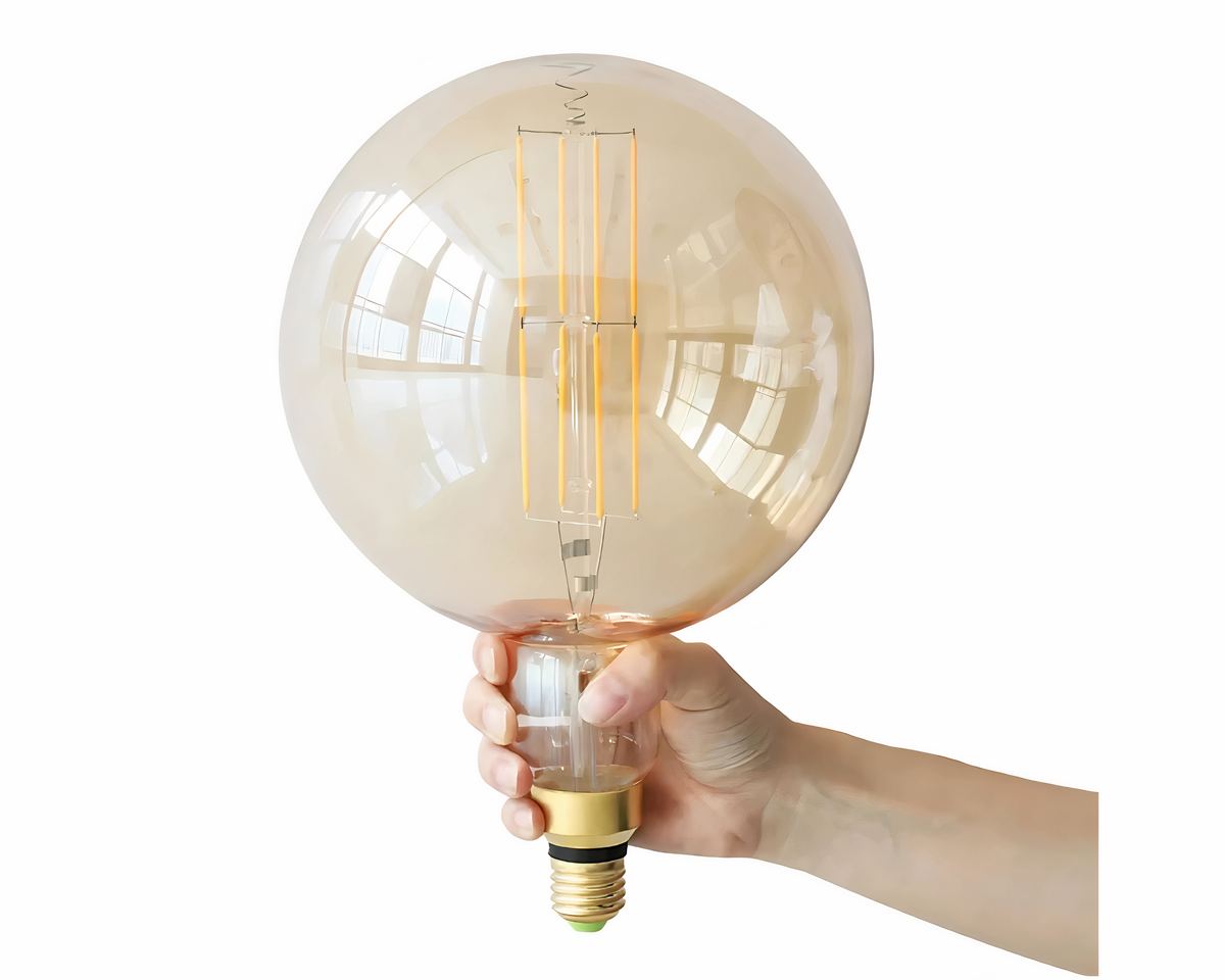 Lustre design ampoule géante ambrée spirale, vue 7