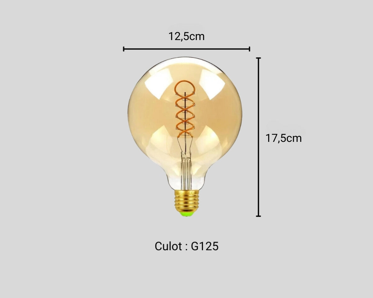 Lustre design ampoule géante ambrée spirale, vue 8