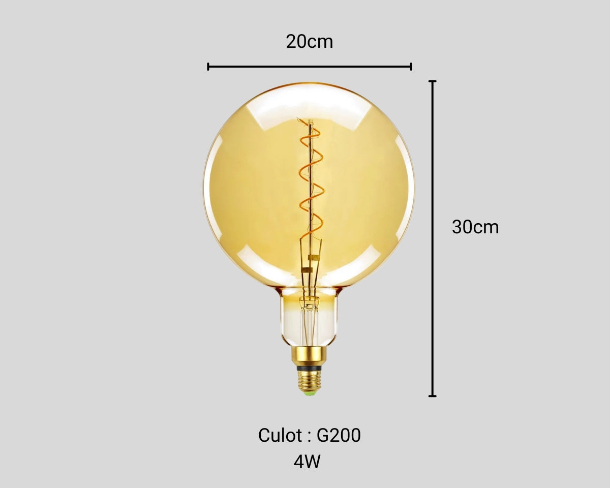 Lustre design ampoule géante ambrée spirale, vue 10