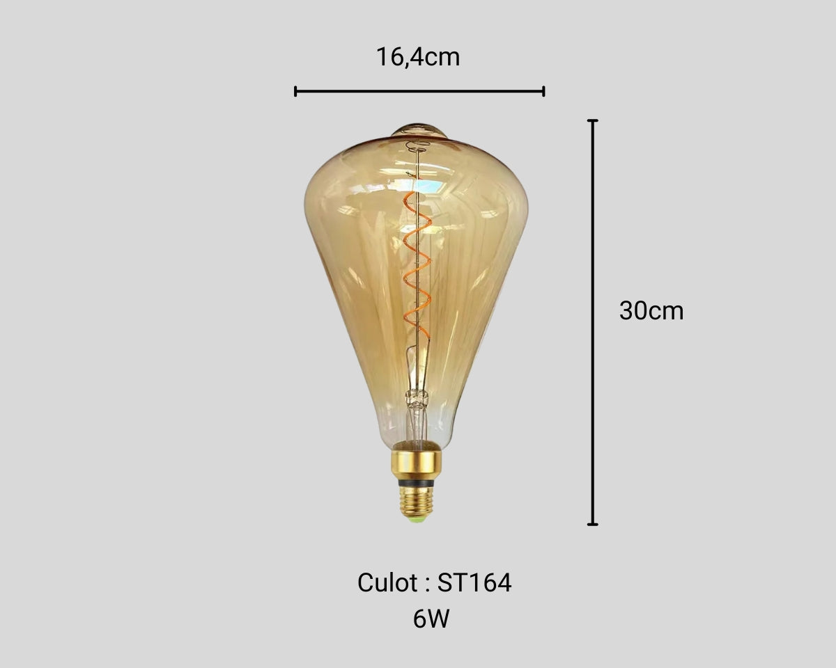 Lustre design ampoule géante ambrée spirale, vue 12