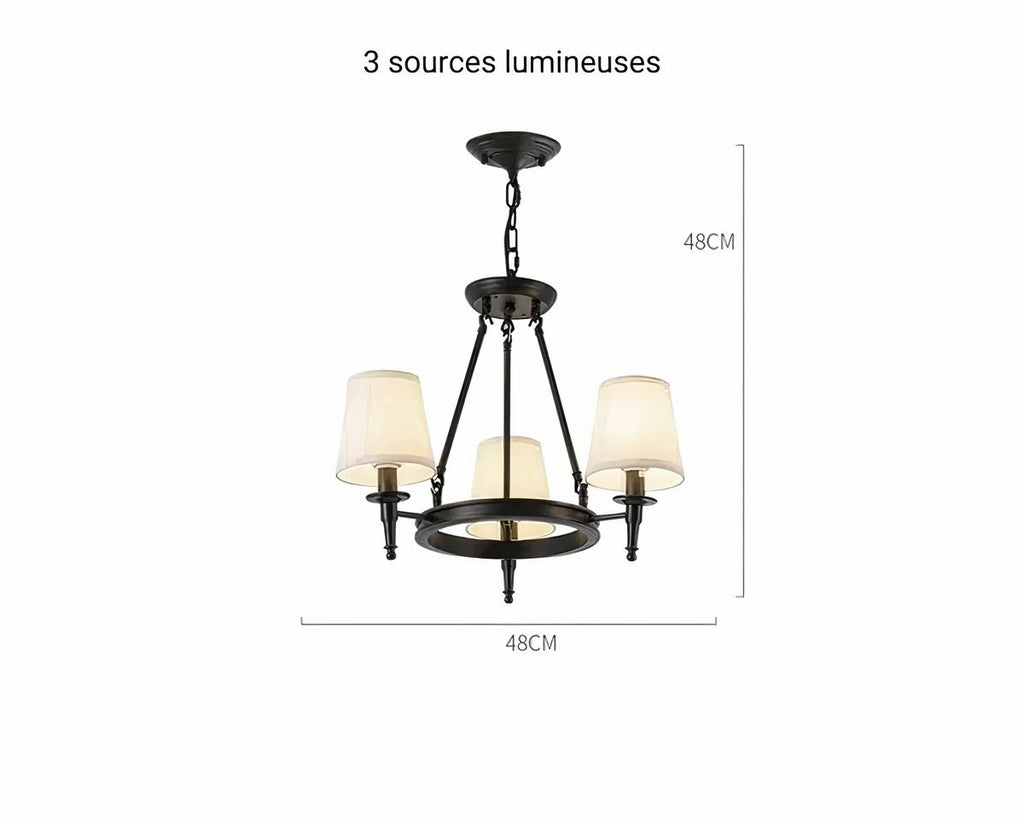 Lustre ancien en fer forgé avec abat-jours en tissu, vue 9