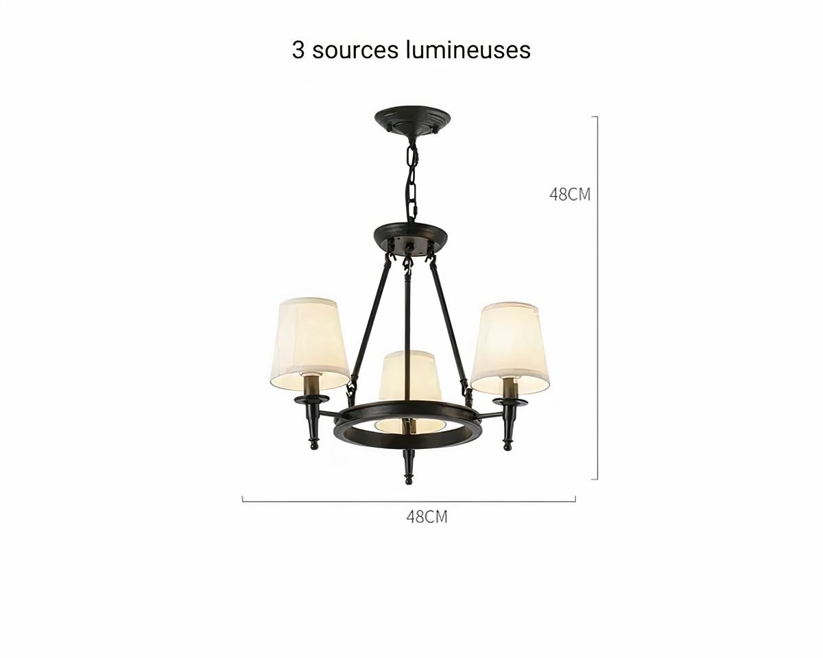 Lustre ancien en fer forgé avec abat-jours en tissu, vue 9