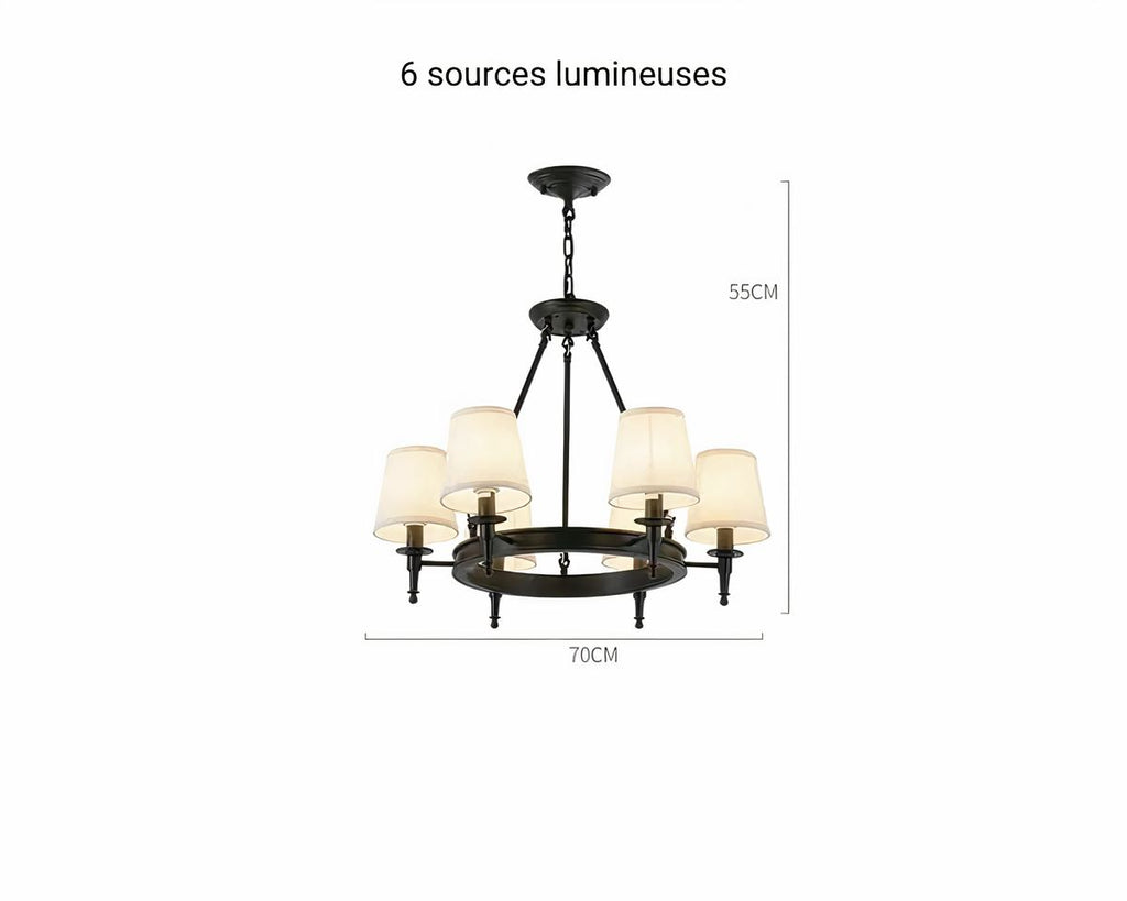 Lustre ancien en fer forgé avec abat-jours en tissu, vue 10