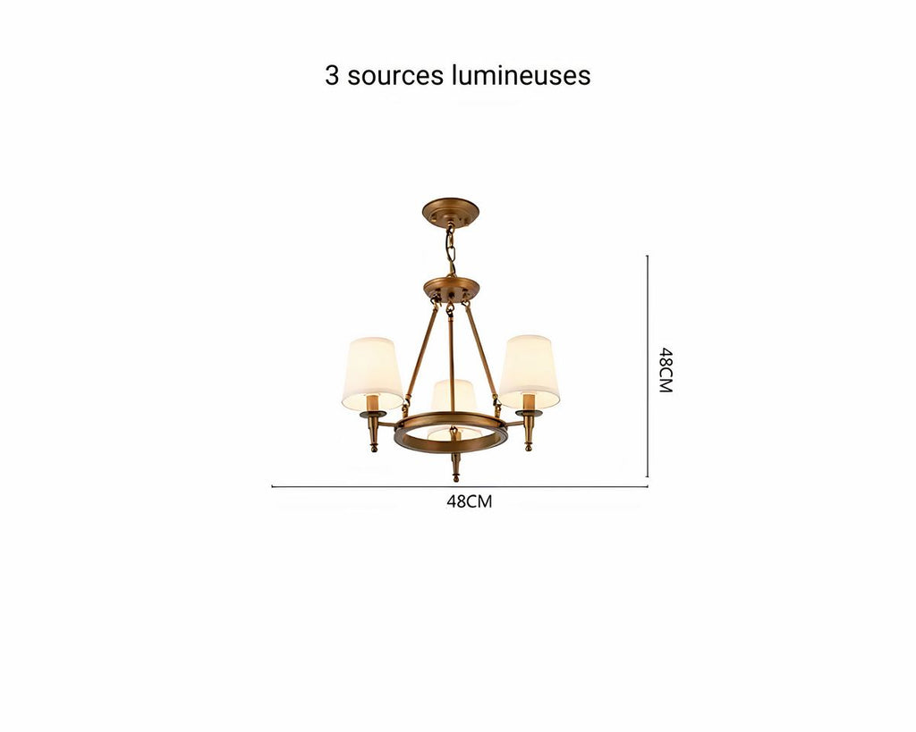 Lustre ancien en fer forgé avec abat-jours en tissu, vue 12