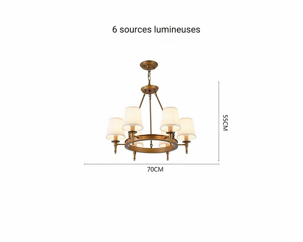 Lustre ancien en fer forgé avec abat-jours en tissu, vue 13