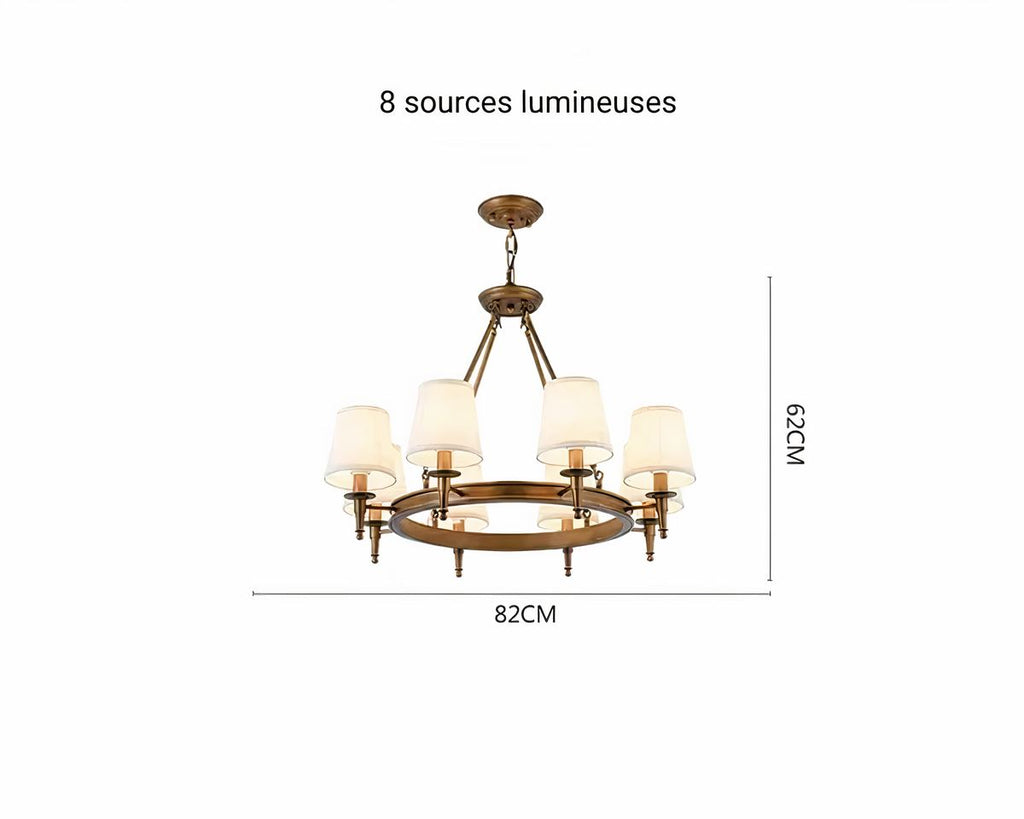 Lustre ancien en fer forgé avec abat-jours en tissu, vue 14