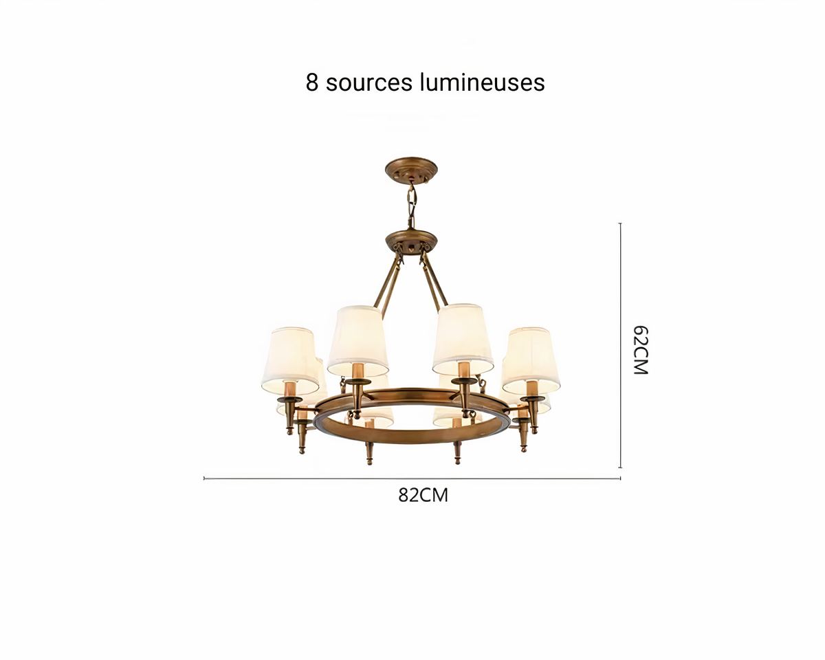Lustre ancien en fer forgé avec abat-jours en tissu, vue 14